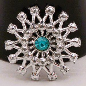 Vintage Silver Tone Faux Aquamarine Snowflake Brooch
